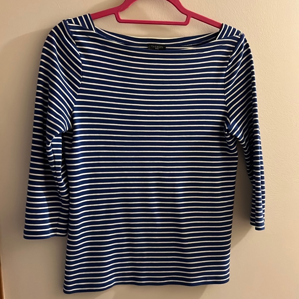 Talbots MP 3/4 sleeve boat neck striped top